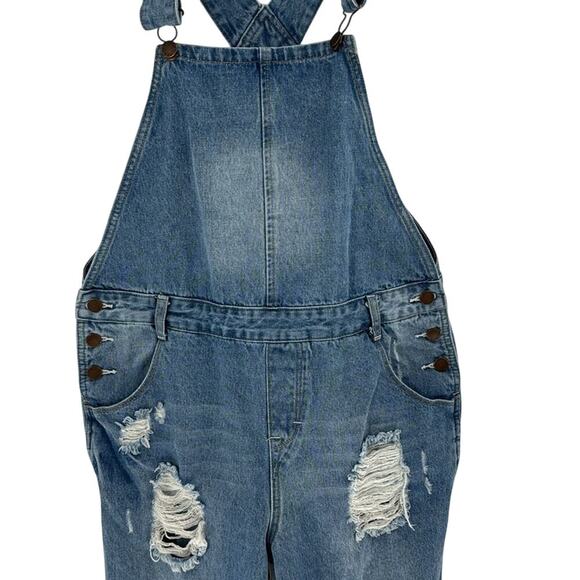 Mod Ref Boyfriend Distressed Denim Overalls bibs artsy school festival size S - Picture 5 of 8